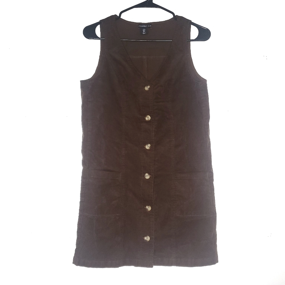 Sincerely Jules Button Up Corduroy  Jumper Tank Dress Small Academia Preppy Y2K